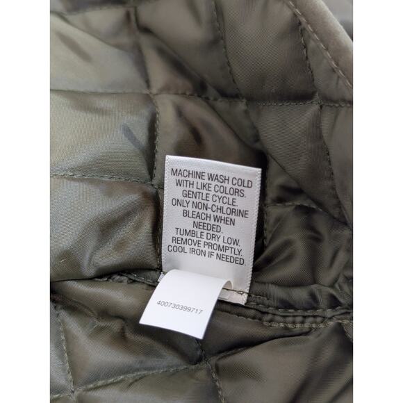 Croft & Barrow Women's Olive Green Quilted Coat Jacket Gold Snaps Size Large - Picture 8 of 8